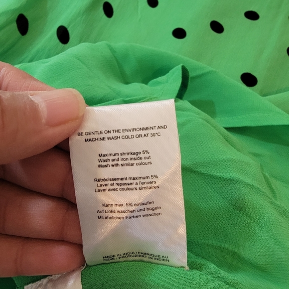 GANNI Green Black Polkadot Dainty Mid Shift Dress 34/XS Viscose Minimalist - Picture 10 of 12